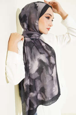Ebruli Desenli Bambu Kraş Şal Siyah - Başörtüsü