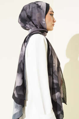 Ebruli Desenli Bambu Kraş Şal Siyah - Başörtüsü