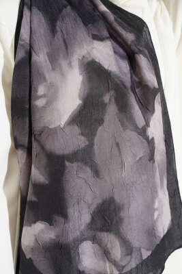 Ebruli Desenli Bambu Kraş Şal Siyah - Başörtüsü