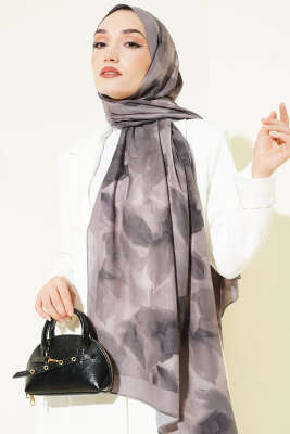 Ebruli Desenli Bambu Kraş Şal Taş Gri 