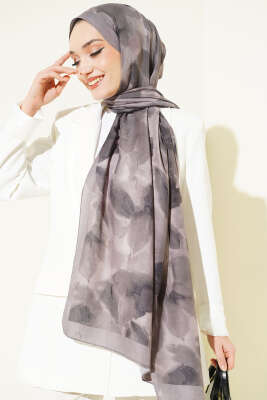 Ebruli Desenli Bambu Kraş Şal Taş Gri - Başörtüsü