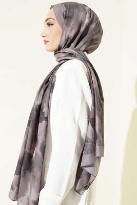 Ebruli Desenli Bambu Kraş Şal Taş Gri - Başörtüsü
