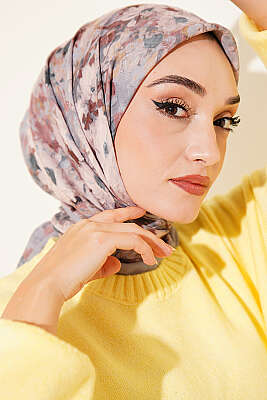 Ebruli Desenli Eşarp Gri - MODA KAPRİS