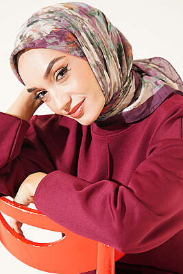Ebruli Desenli Eşarp Mürdüm 
