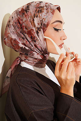 Ebruli Desenli Eşarp Soft Kahve - MODA KAPRİS