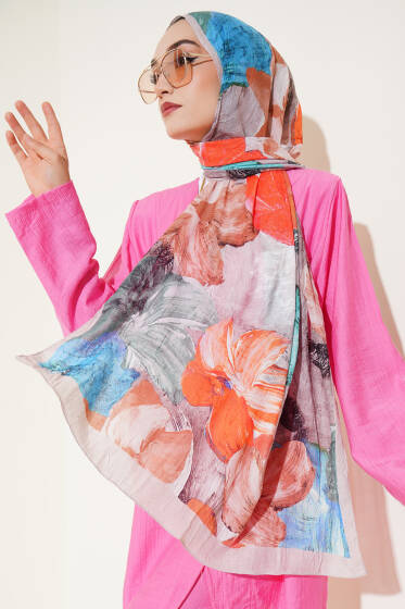 Ebruli Desenli Soft Kraş Şal Bej - Başörtüsü