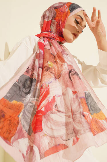 Ebruli Desenli Soft Kraş Şal Pudra - Başörtüsü