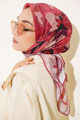 Ebruli Flowers Soft Eşarp Bordo - Başörtüsü