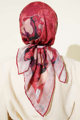 Ebruli Flowers Soft Eşarp Bordo - Başörtüsü