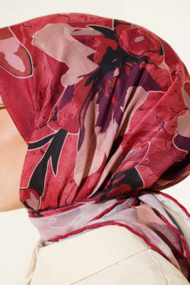 Ebruli Flowers Soft Eşarp Bordo - Başörtüsü