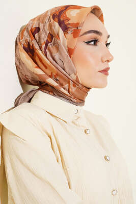 Ebruli Flowers Soft Eşarp Camel - Başörtüsü