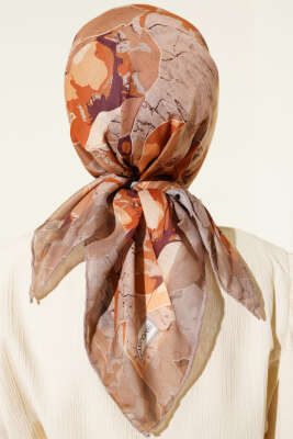 Ebruli Flowers Soft Eşarp Camel - Başörtüsü