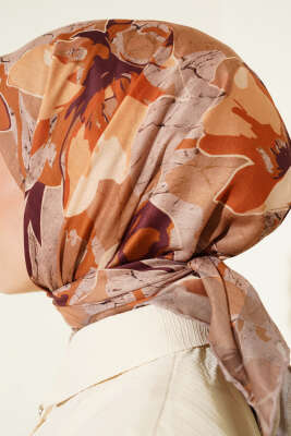 Ebruli Flowers Soft Eşarp Camel - Başörtüsü