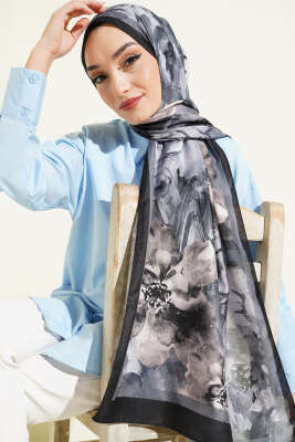 Ebruli Flowers Soft Şal Antrasit - Başörtüsü
