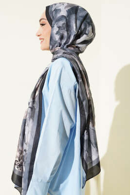 Ebruli Flowers Soft Şal Antrasit - Başörtüsü