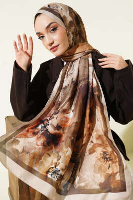 Ebruli Flowers Soft Şal Bej - MODA KAPRİS