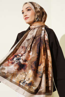 Ebruli Flowers Soft Şal Bej - Başörtüsü