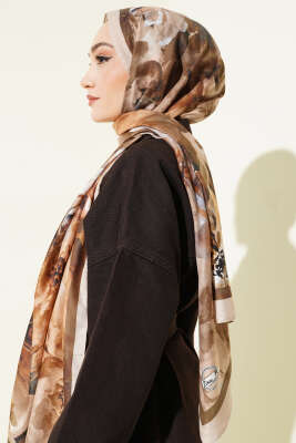 Ebruli Flowers Soft Şal Bej - Başörtüsü