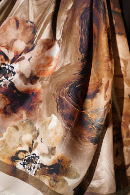 Ebruli Flowers Soft Şal Bej - Başörtüsü