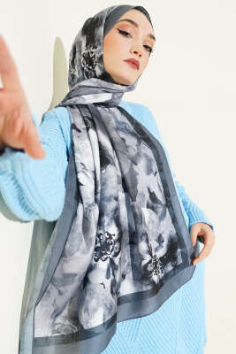 Ebruli Flowers Soft Şal Füme - MODA KAPRİS