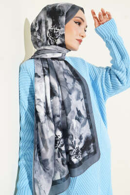Ebruli Flowers Soft Şal Füme - Başörtüsü