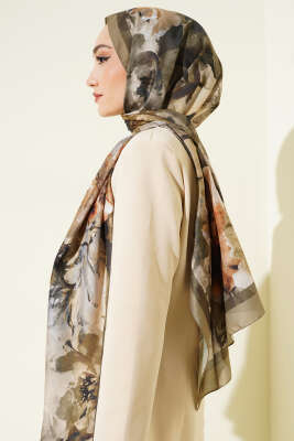 Ebruli Flowers Soft Şal Haki - Başörtüsü