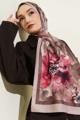 Ebruli Flowers Soft Şal Kum Bej - Başörtüsü