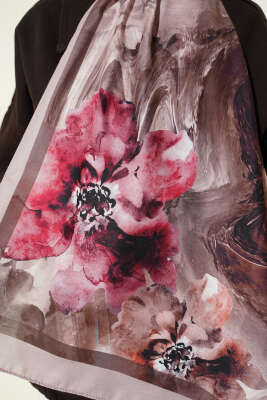 Ebruli Flowers Soft Şal Kum Bej - Başörtüsü