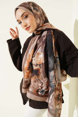 Ebruli Flowers Soft Şal Latte - Başörtüsü