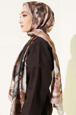 Ebruli Flowers Soft Şal Latte - Başörtüsü