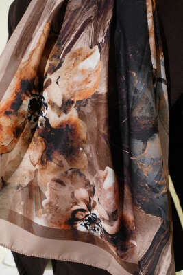 Ebruli Flowers Soft Şal Latte - Başörtüsü