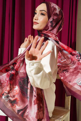 Ebruli Flowers Soft Şal Mürdüm - MODA KAPRİS