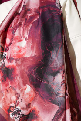 Ebruli Flowers Soft Şal Mürdüm - Başörtüsü