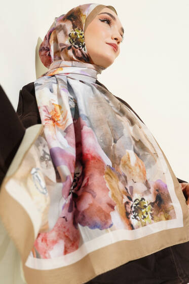 Ebruli Flowers Soft Şal Nefti - Başörtüsü