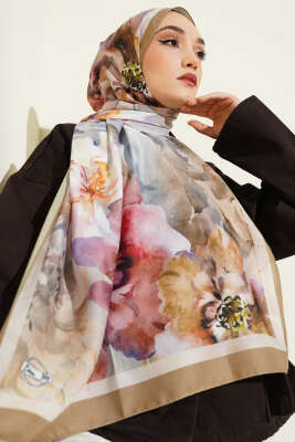 Ebruli Flowers Soft Şal Nefti - Başörtüsü