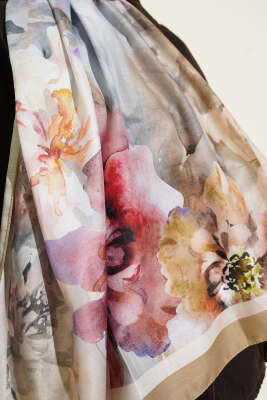 Ebruli Flowers Soft Şal Nefti - Başörtüsü