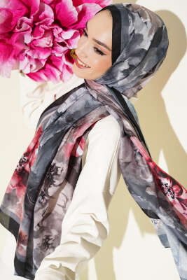 Ebruli Flowers Soft Şal Siyah - MODA KAPRİS