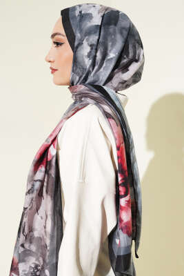 Ebruli Flowers Soft Şal Siyah - Başörtüsü