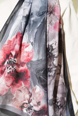 Ebruli Flowers Soft Şal Siyah - Başörtüsü