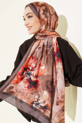Ebruli Flowers Soft Şal Vizon - MODA KAPRİS