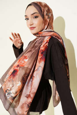 Ebruli Flowers Soft Şal Vizon - Başörtüsü