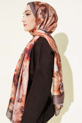 Ebruli Flowers Soft Şal Vizon - Başörtüsü