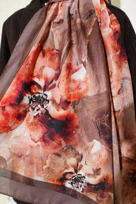 Ebruli Flowers Soft Şal Vizon - Başörtüsü