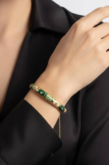 Ebruli Kabartmalı Kelepçe Bilezik Yeşil - Bileklik