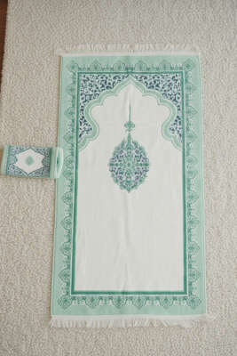 Ebruli Motifli Keseli Seccade Mint - MİSS İPEK