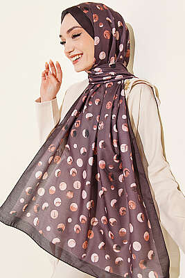 Ebruli Puantiye Desen Şal Acı Kahve - ECENUR