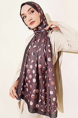 Ebruli Puantiye Desen Şal Acı Kahve - Başörtüsü