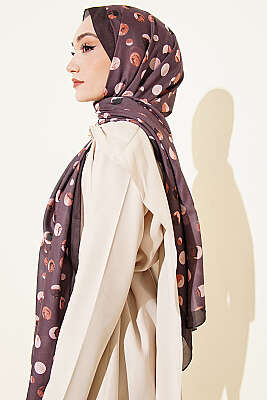 Ebruli Puantiye Desen Şal Acı Kahve - Başörtüsü