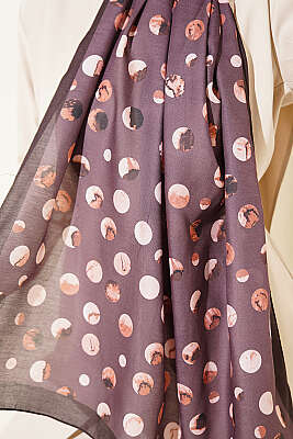 Ebruli Puantiye Desen Şal Acı Kahve - Başörtüsü