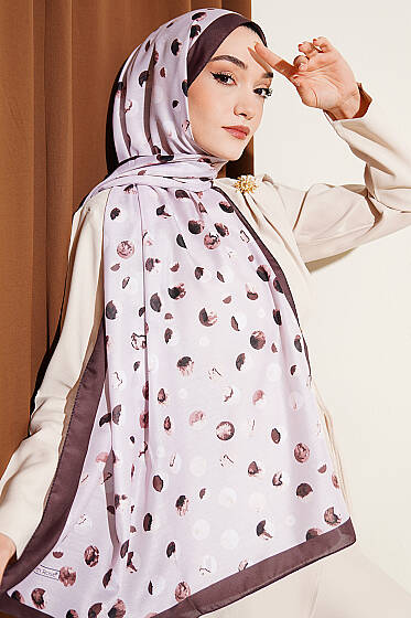 Ebruli Puantiye Desen Şal Bej Kahve - Başörtüsü